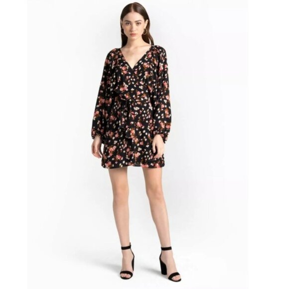A.L.C. Carlo Black Floral Silk Wrap Mini Dress - Picture 4 of 10